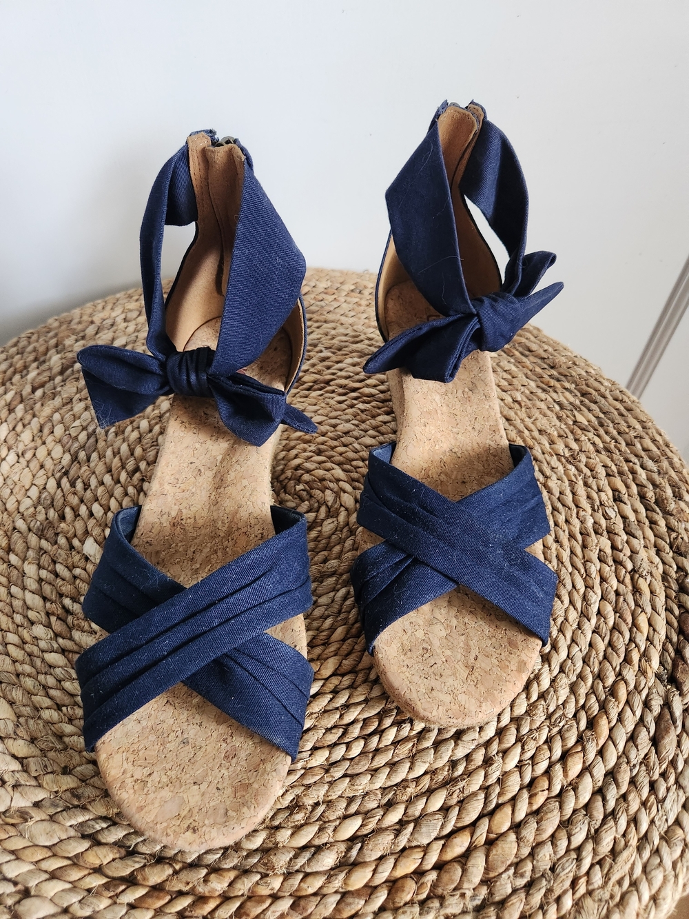 UGG Navy Crisscross Cork Ankle-Tie Sandals